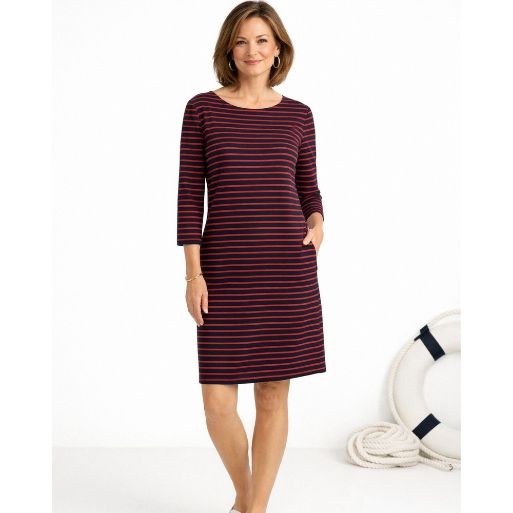 J. Crew Dress Womens Medium Red Navy Nautical Stripe Maritime Coastal Vacay